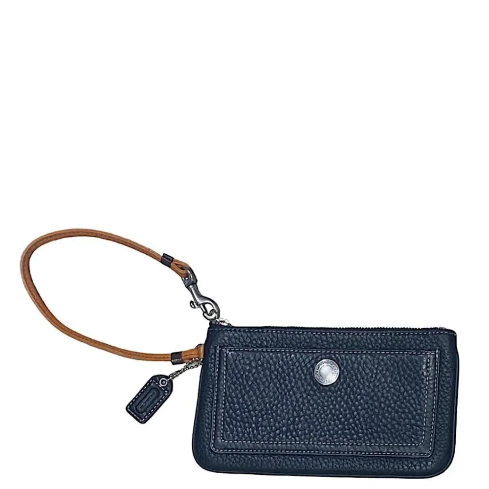 COACH Black Leather Zip Close Wristlet Wallet